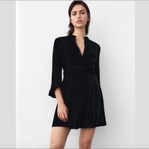 Zara Black Velvet Button Down Mini Dress
